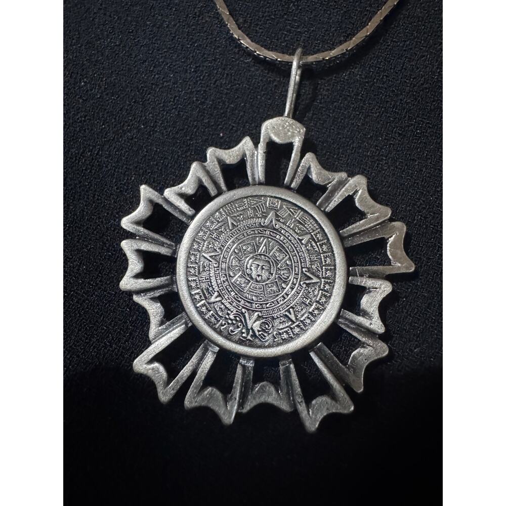 Vintage Sarah Coventry Aztec Calendar Pendant | Brutalist Sunburst Medallion